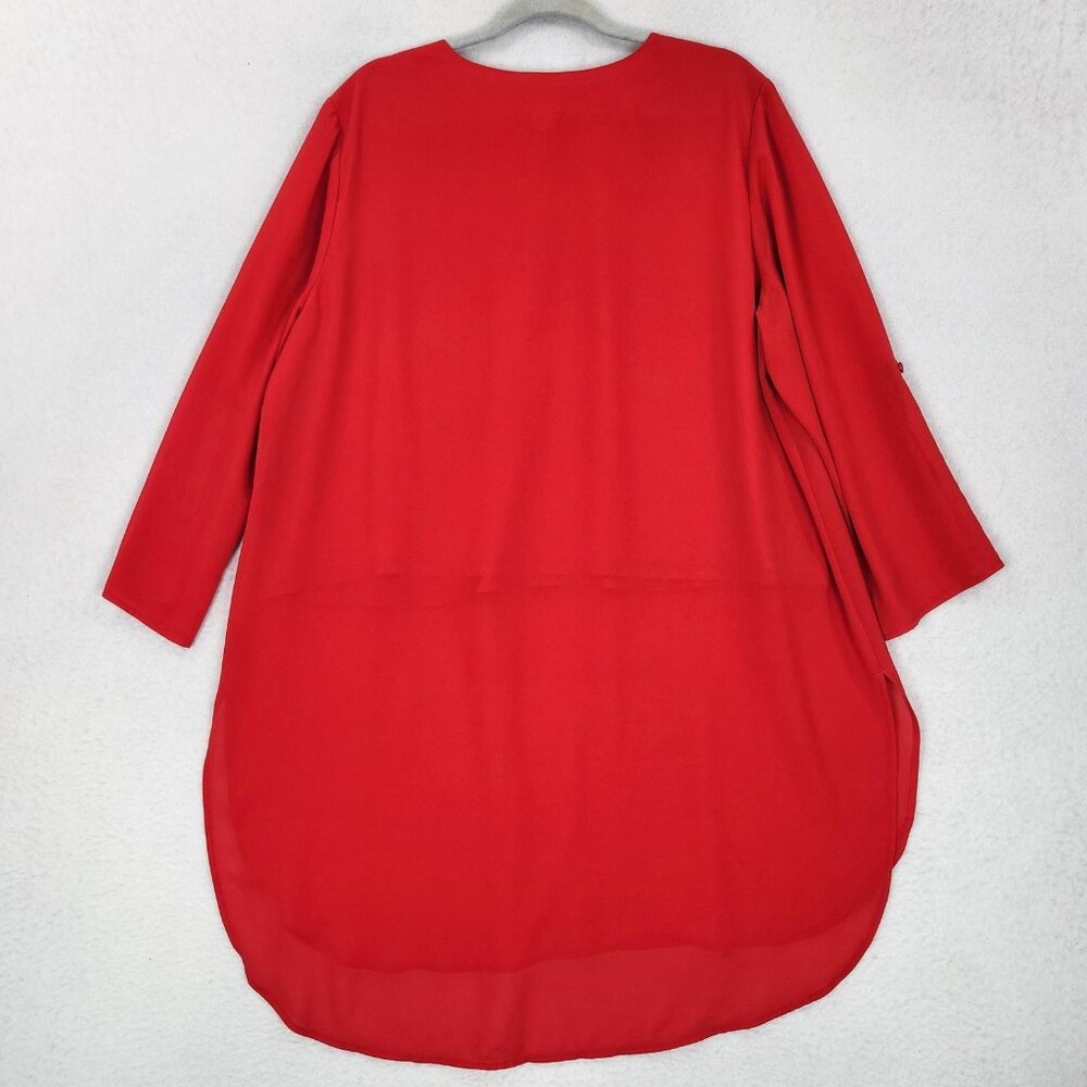 Chicos Shirt Womens 3 Red XL V Neck Long Roll Tab Sleeve Lined Flowy Tunic Top - Picture 9 of 10